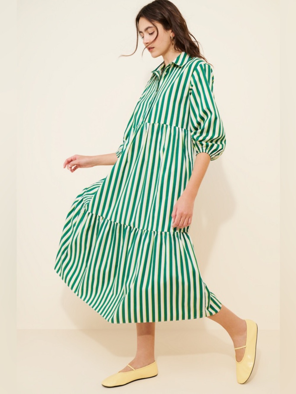 Maeve by Anthropologie The Bettina Tiered Shirt Dress - Melon